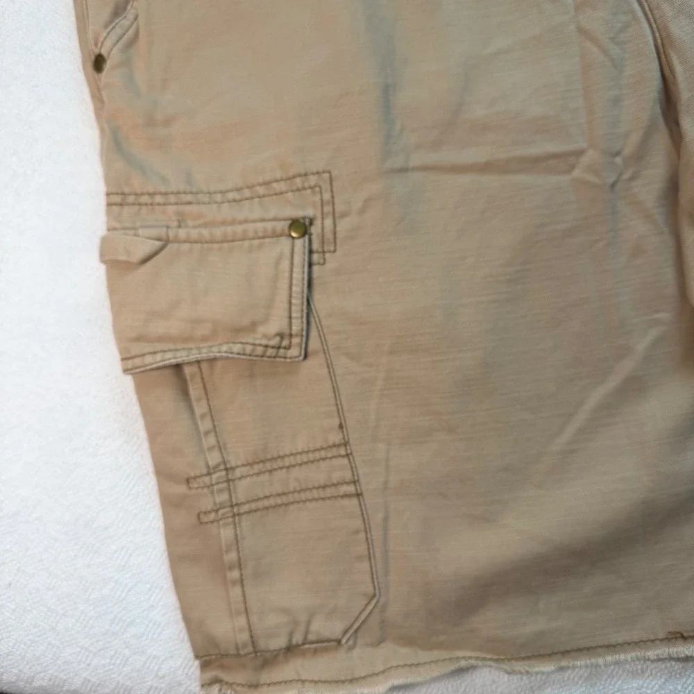 Ocean Pacific Mens Cargo Shorts Tan Khaki Ripstop Frayed Hem Utility Casual OP